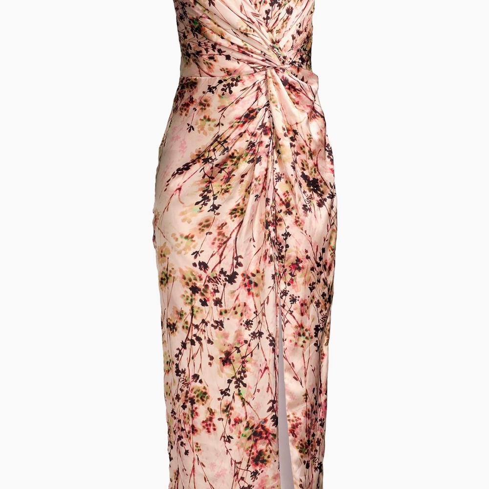 Katie May Come On Home Pink Botanical Floral Print Strapless Midi Dress Medium M
